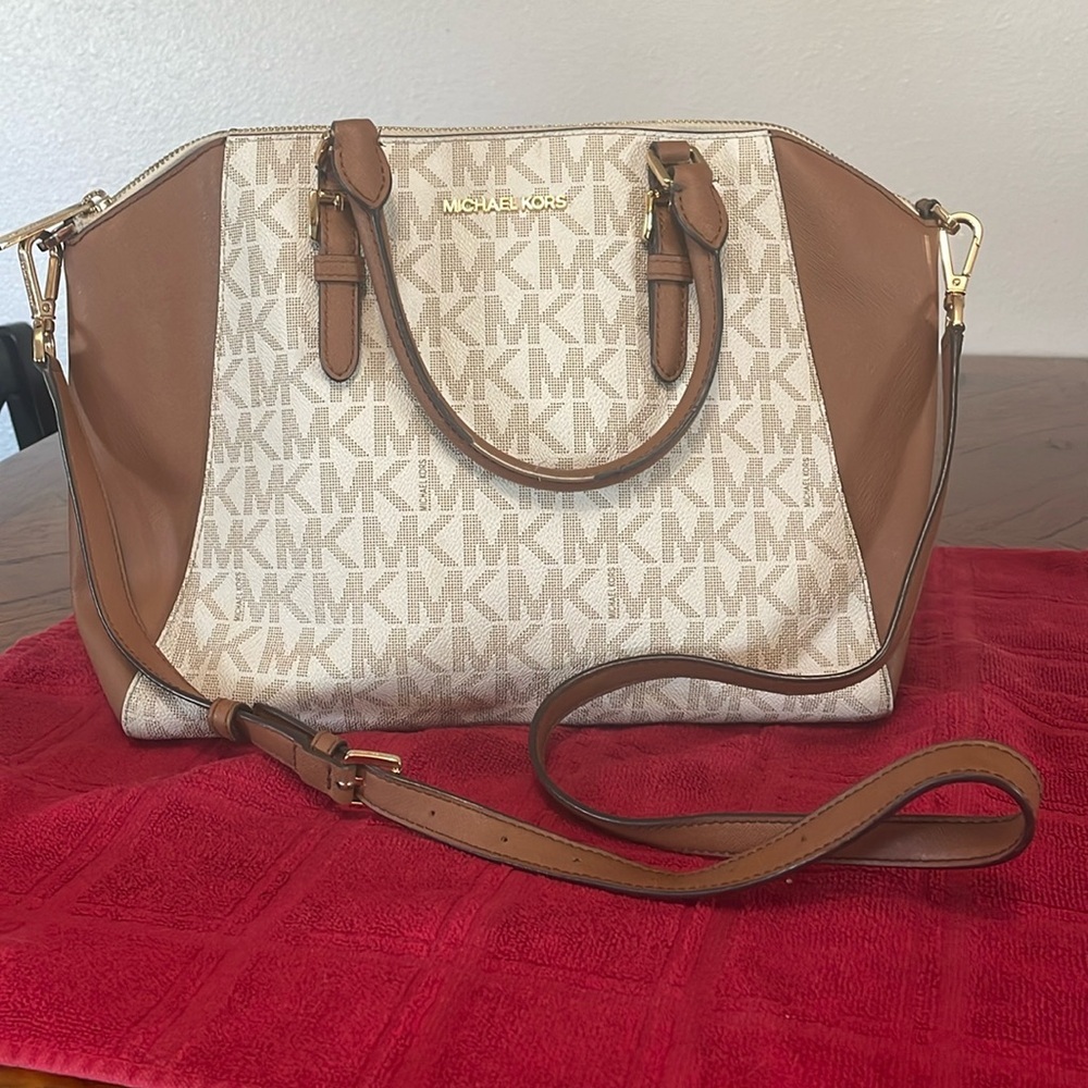 Michael Kors Cream and Brown Tote Bag
